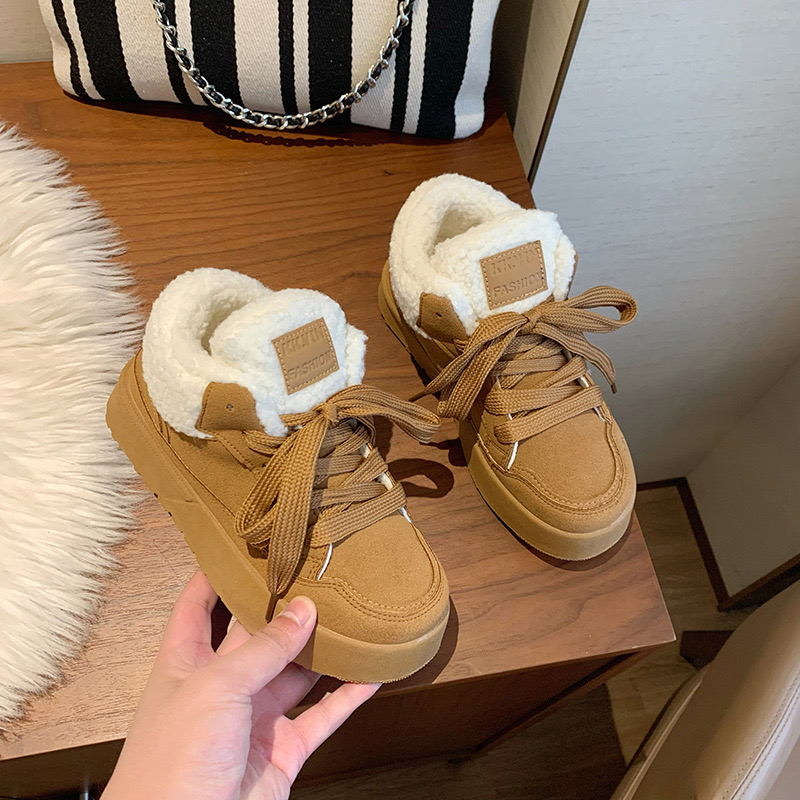 Platform Women Fur Ankle Suede Flats New Warm Shoes Casual Snow Boots Woman Trend Short Plush Cozy Mujer Sneakers 241030