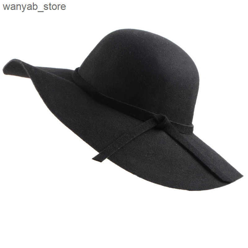 Cloches Home>Products>Quality>Wool>Fashion New Retro Womens Soft Padded Wide Brim Felt Fedora Cloche Hat L240910