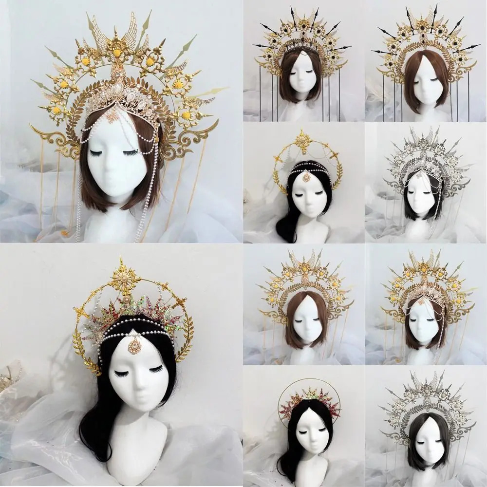 Fashion Vintage Headdress Parts Gothic Lolita Tiara Sun Goddess Headwear DIY Crown Material Kits Wedding Headpiece 241122