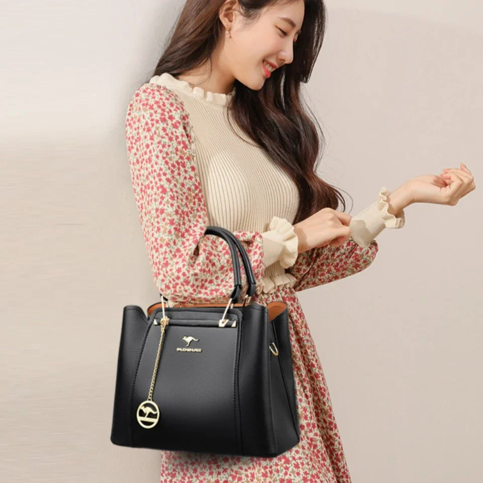 Women Soft Leather Handbags y ner 3 Layers Shoulder Crossbody Bags Ladies Large Capacity Shopping Messenger Tote 241204