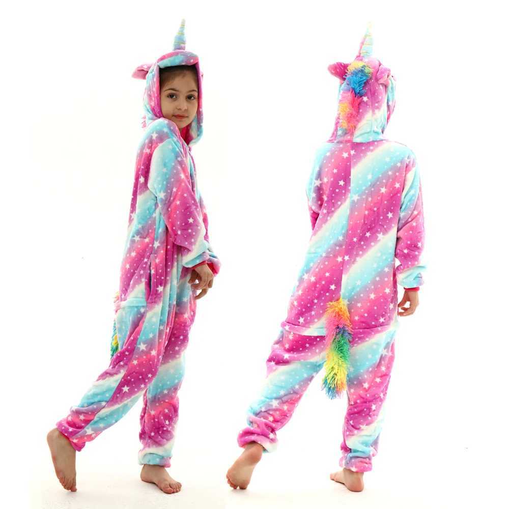 Pajamas 85-145cm Kids Animal Jumpsuits Boy Girl Cartoon Cosplay Costumes Children Kigurumi Onesies Baby Flannel Clothes Birthday Gift H241205