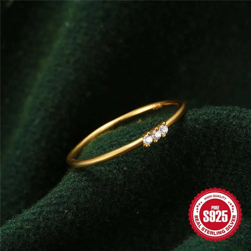 KO 925 sterling silver CZ simulated diamond stackable ring 18K gold-plated eternal belt thin simple ring W241205