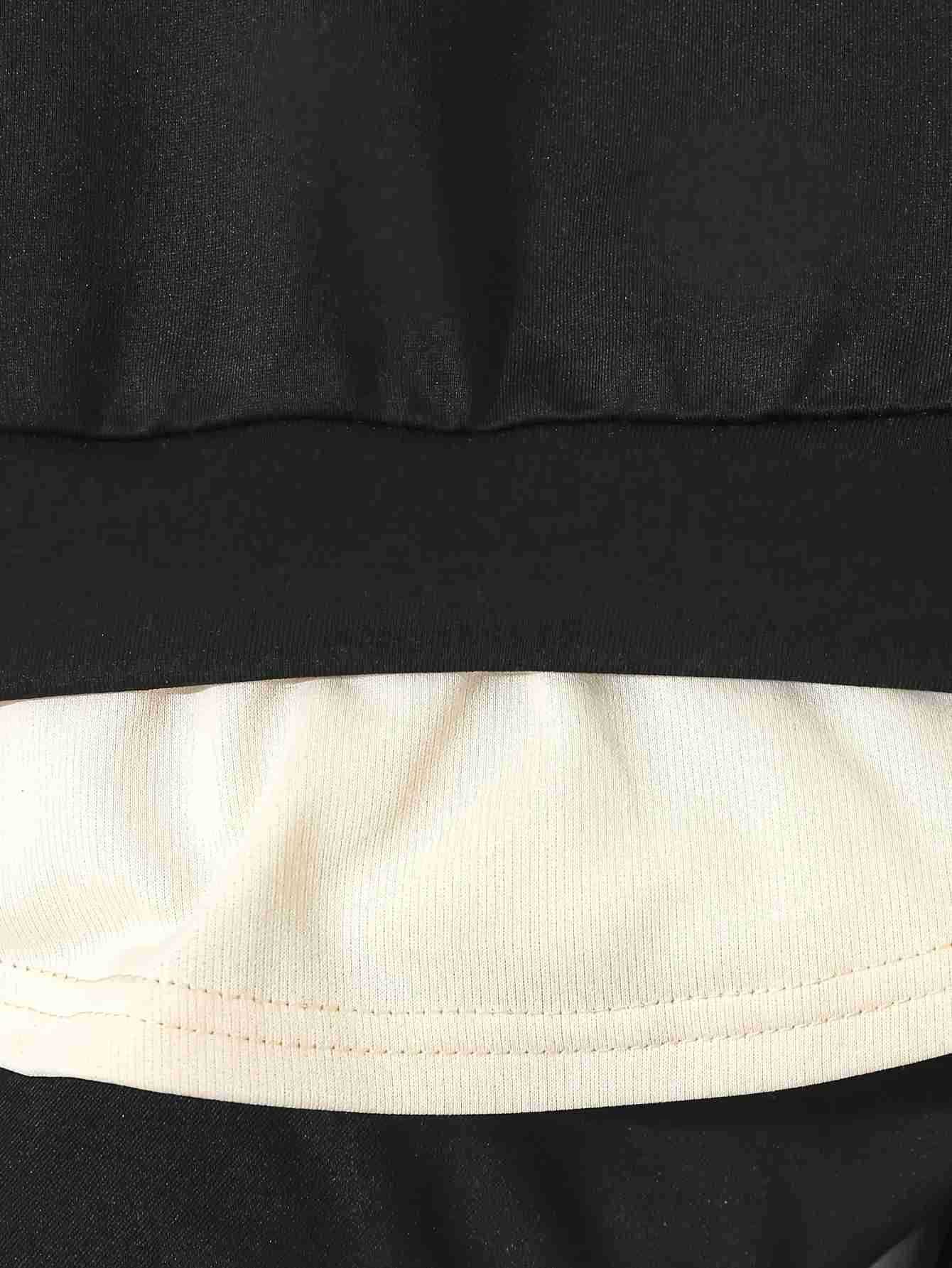 2 Sets Of American Retro Boy Autumn And Winter Color Patchwork Fake Two Crewshirts + Casual Relaxed Sweatpants SuitXJ241205