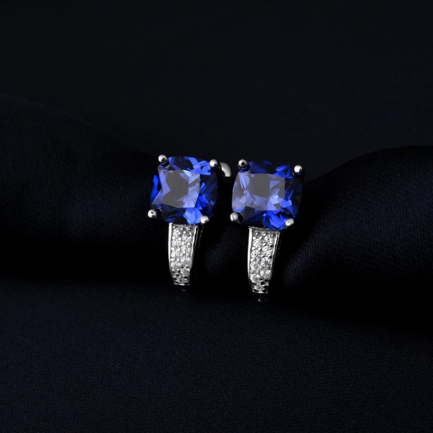 Potiy cushion creates sapphire nano jade Tanzanian ring earrings 925 sterling silver womens daily party jewelry set gift 241205