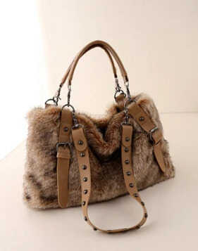 simulated rabbit hair in three bags with shoulder bag and fashionable handbag 241205