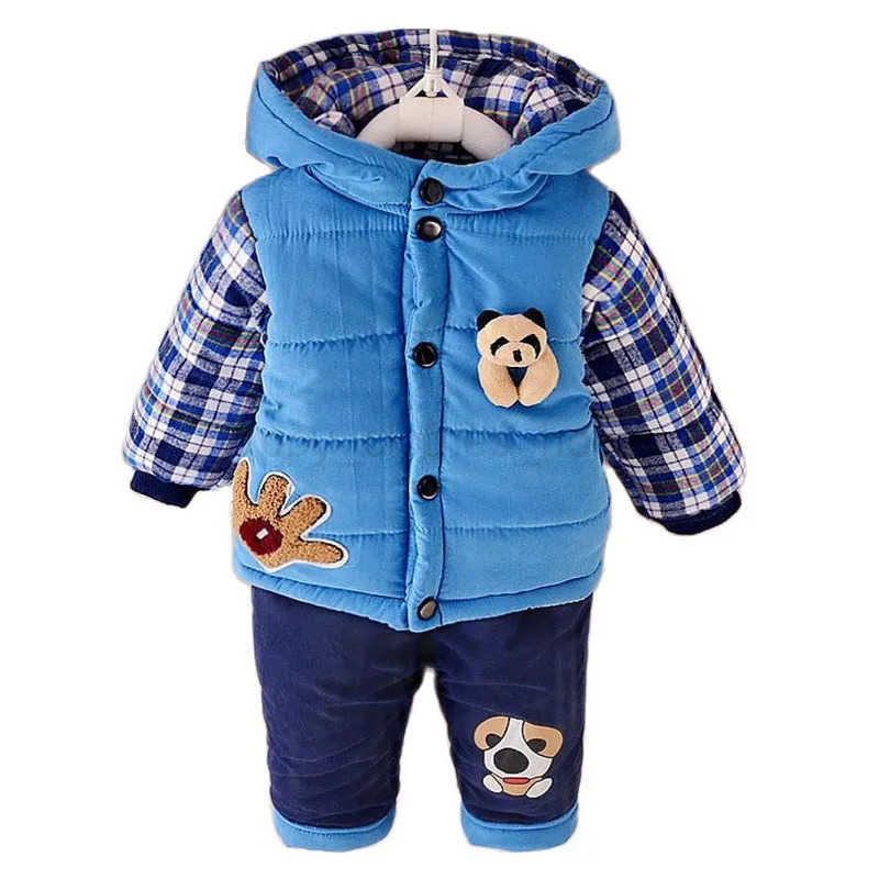 2021 Winter Autumn Kids Thicken Sets Baby Boys Plus Velvet Hoddies Coat+Pants Two Piece Suit Cotton Childrens Kids ClothesXJ241205