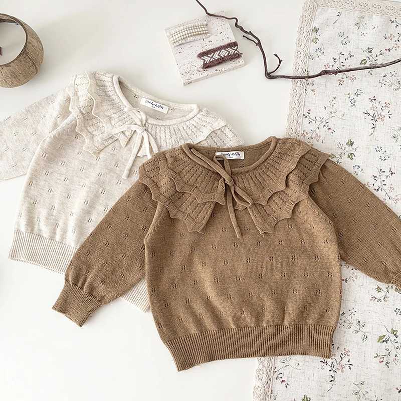 0-4 year old childrens baby girl sweater autumn and winter cotton ruffled childrens knitted zipper bow bottom princess childrens clothing W241205