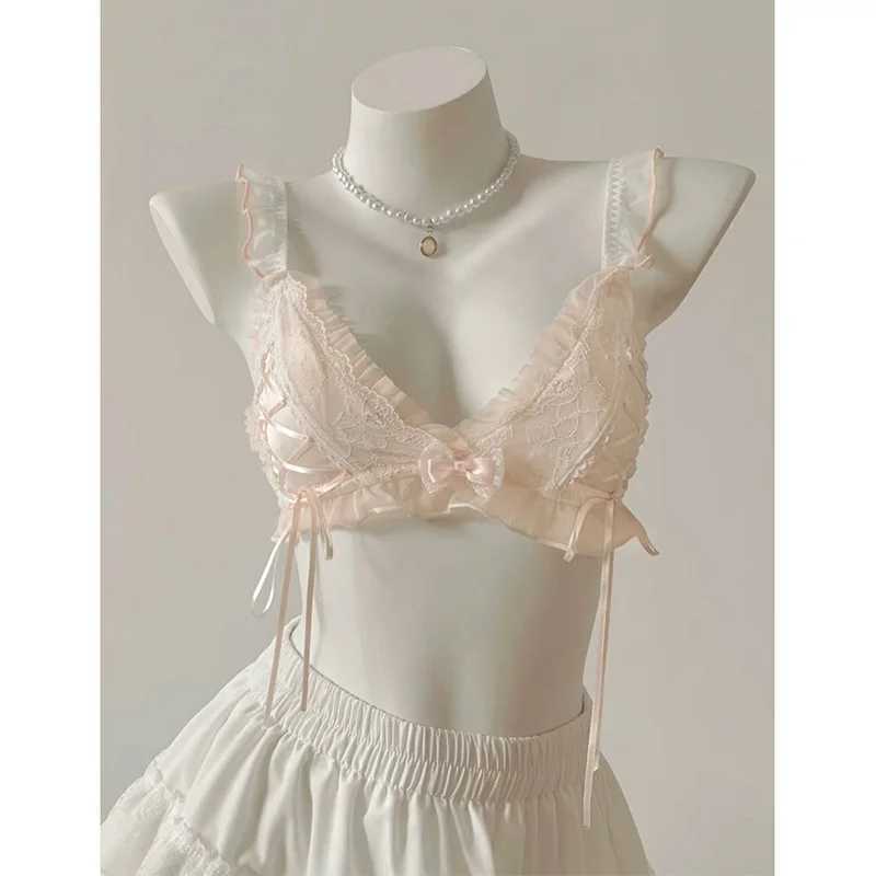 Japanese Transparent Bra and Panty Set Lolita Lace Triangle Cup Underwear Women Lingerie Set Rabbit Ear Chest Pad Thin BraletteXJ241205