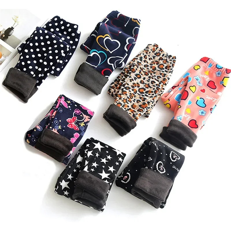 Korean Girls Pants Autumn Winter Children Trousers Warm Leggings Thicken Velvet Star Print Kids Pant Baby Girl Keep Warm Legging 241204