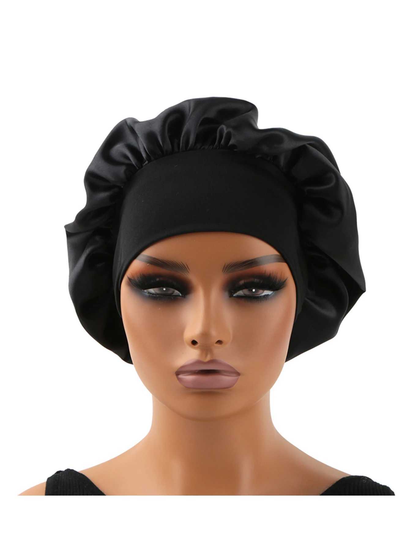 Normal adult sized Head Wr Elastic Band Bonnet sleep c Satin Silky Bonnet Sleep Black Pink color choXJ241205