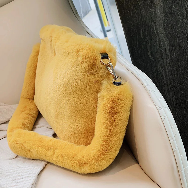 2024 Winter Soft Fur Stray Handbag er Womens Plush Shoulder Bag Cross Body Bag Womens Large Capacity Handbag Womens Handbag 241205