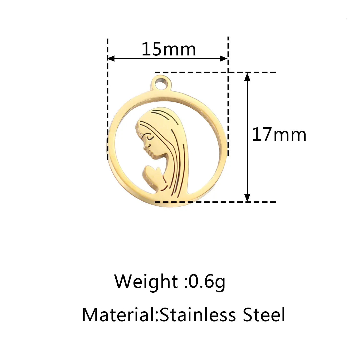 5PcsLot Stainless Steel Charms Virgin Mary Pendants Religious PVD Plated Hollow Small Charm to DIY Handmade Jewelry Supplies 241122