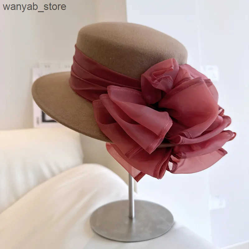 Cloches Womens wool Fedora winter womens Felt Cloche hat big bow French style blower womens party wedding derby church hat L240910