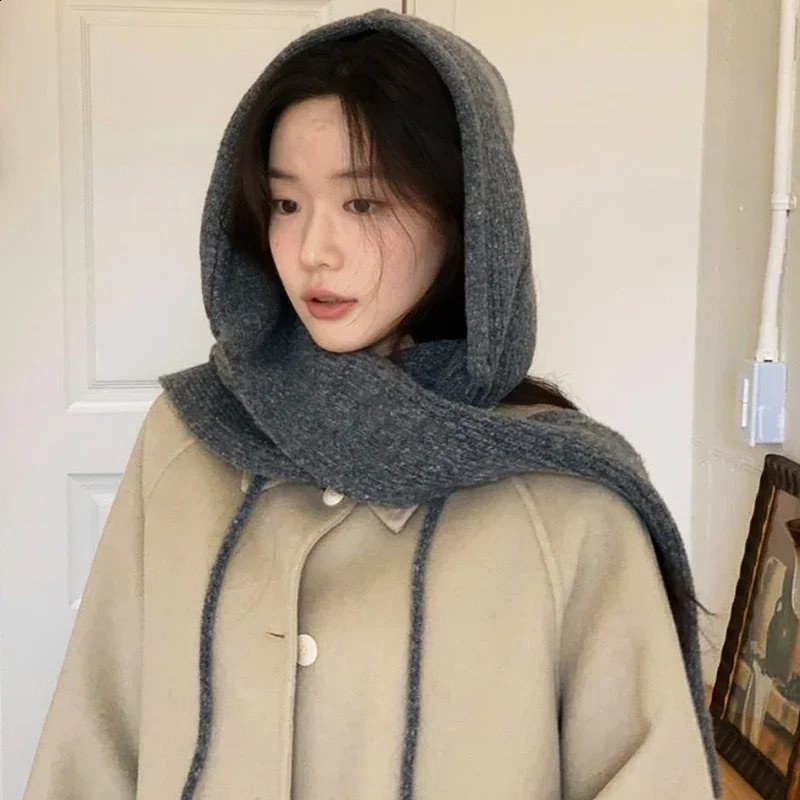 Winter Balaclava Mens Scarf Hat Womens Warm Knitted Hoodie Outdoor Brushed One Piece Collar Bear Hat 241205