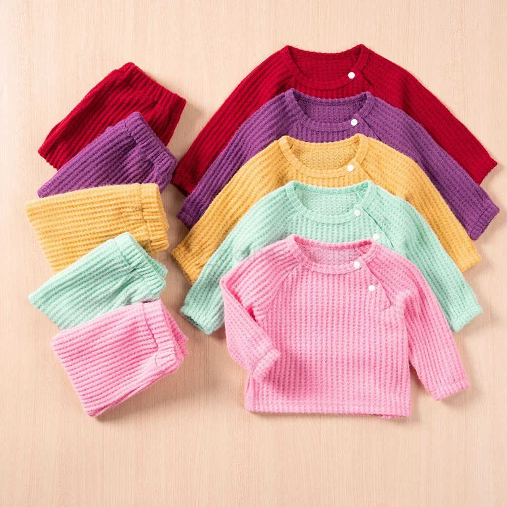 Autumn and Winter Toddler Solid Color Long Sleeved Sportswear and Pants Clothing Set for Casual Childrens Daily WearXJ241205