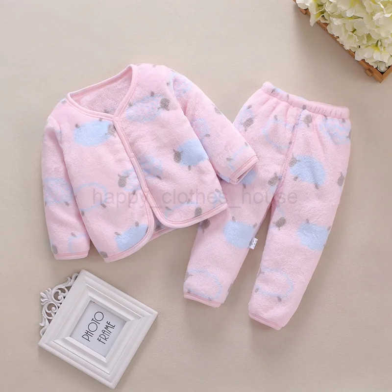 2Pcs Set Newborn Baby Clothing Flannle Spring Autumn Set for Babies Soft Toddler Jacket Baby Pant Boys Girls Set 0-24MXJ241205