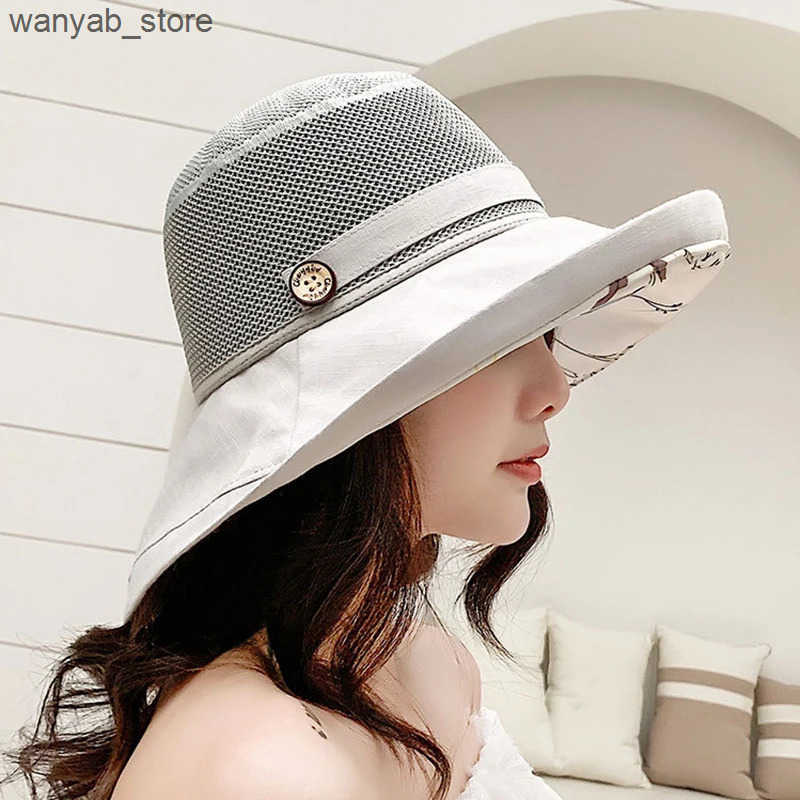 Cloches K116 womens bucket hat Panama fashion sun umbrella breathable fisherman protective hat summer hat beach sun hat breathable L240910