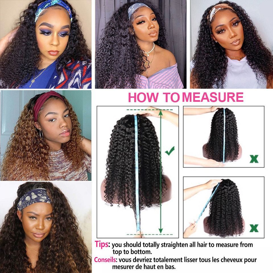 Beaufox Water Wave Headband Wigs For Black Women Brazilian Scarf Hine Made Highlight Curly Human Hair Wig