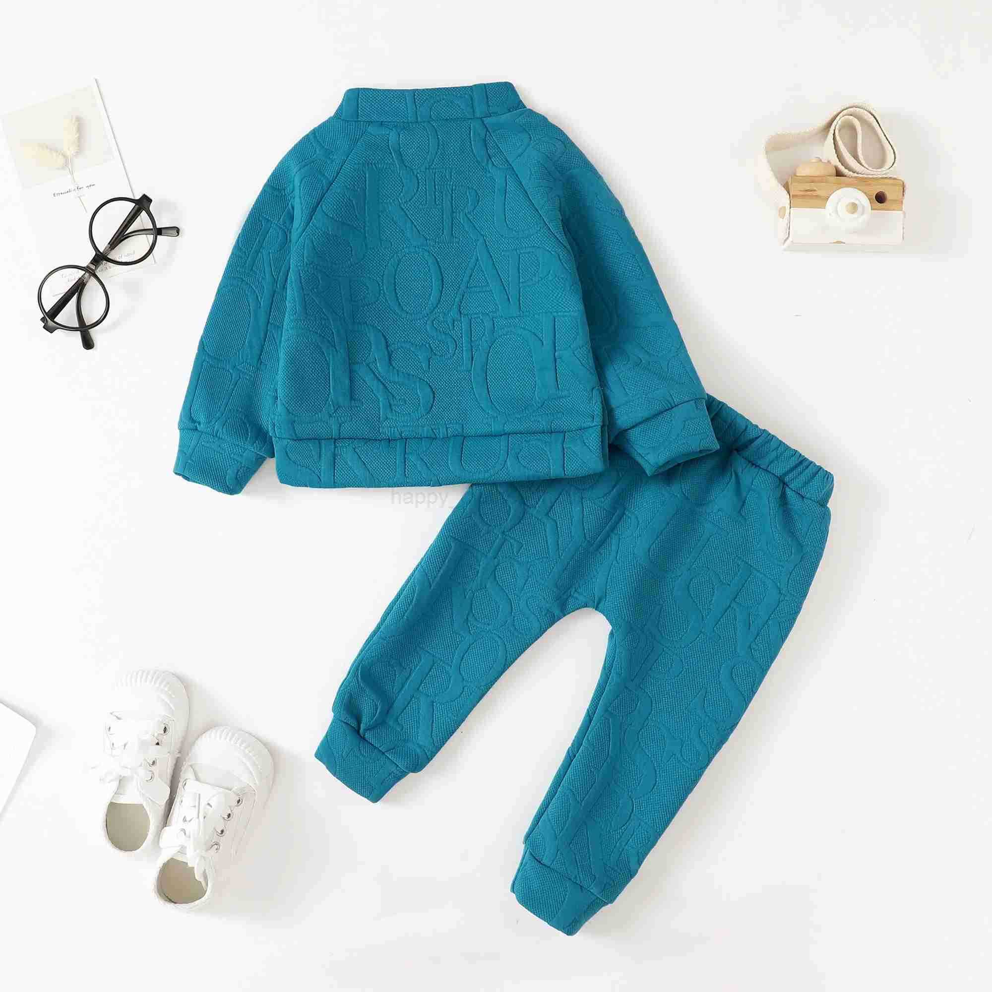2pcs Toddler Baby Boy Clothing Casual Letter Pattern Stand Collar Long Sleeve Sweatshirt Trousers Set For Autumn And WinterXJ241205