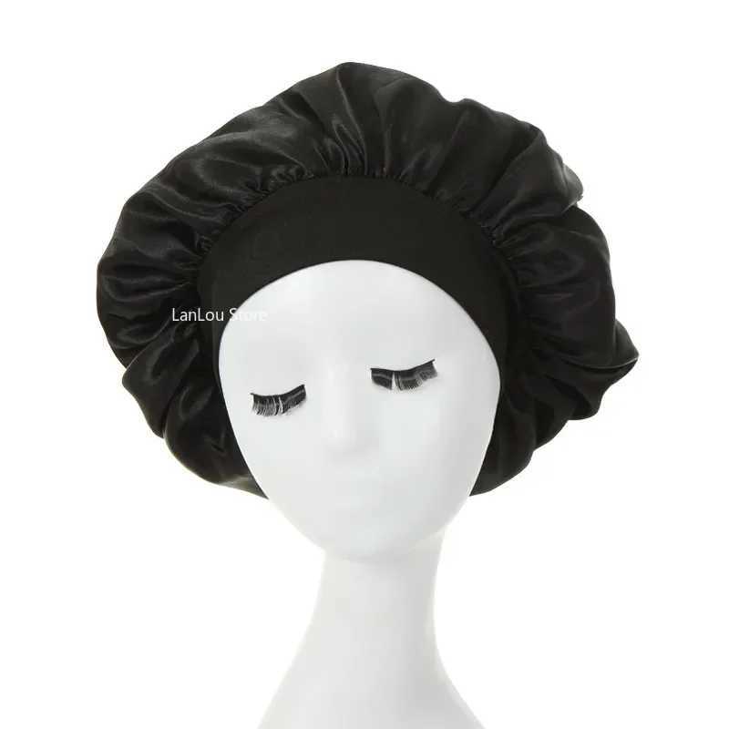 Womens Satin Solid Wide-brimmed Sleeping Hat Night Sleep C Hair Care Bonnet Nightc For Women Men Unisex C bonnet de nuitXJ241205