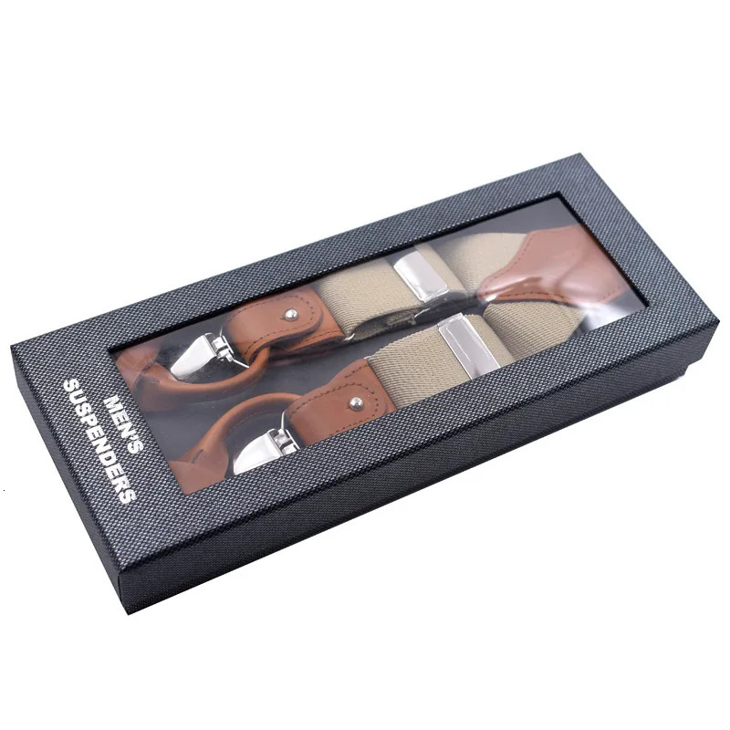 35X125 6 Clips Genuine Leather Men Suspenders Male Casual Suspensorio Buttonend Trousers Strap Jockstrap Hombre Suspensorios 241122