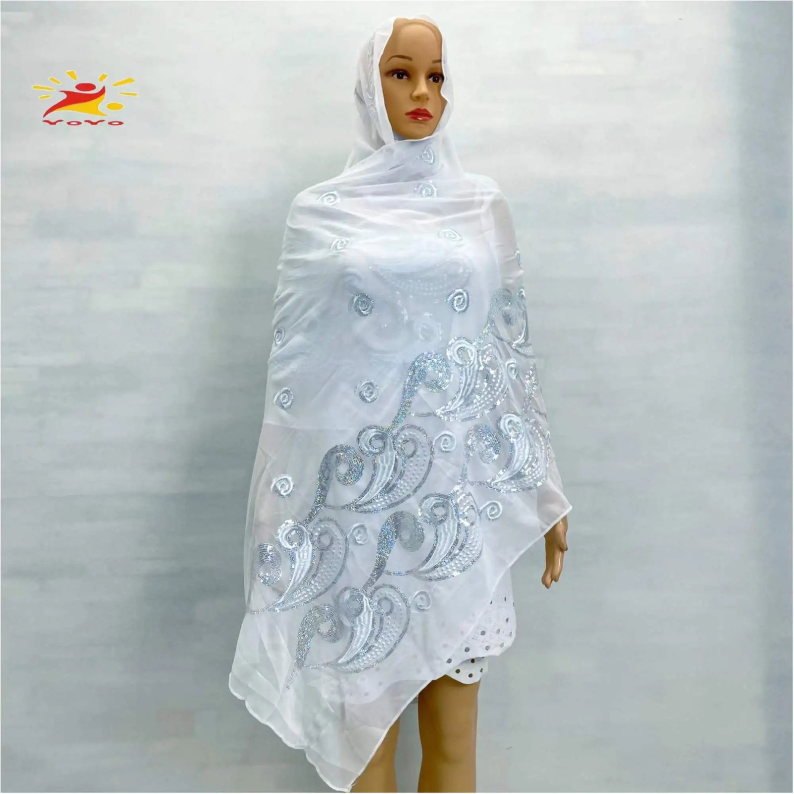 African fashion Muslim scarf headscarf womens medium-sized sequin embroidery chiffon Islamic headscarf Pashmina embroidery Ramadan Dubai 241216