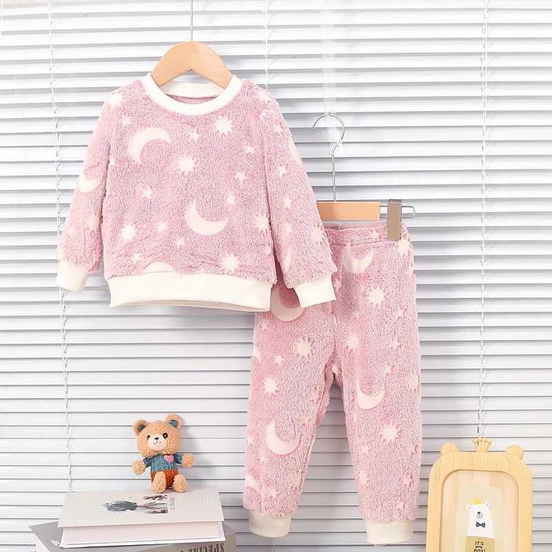 Pajamas Baby Girl Autumn/Winter Plush Night Fluorescent Home Fur Baby Warm Pajama Set Fashionable and Comfortable Child Accessories H241205