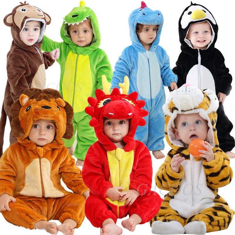 Pajamas Baby Kigurumi Cat Dinosaur Cow Pajamas Winter Pyjamas One Piece Anime Sleepwear Kids Flannel Warm Clothes Halloween Costumes H241205
