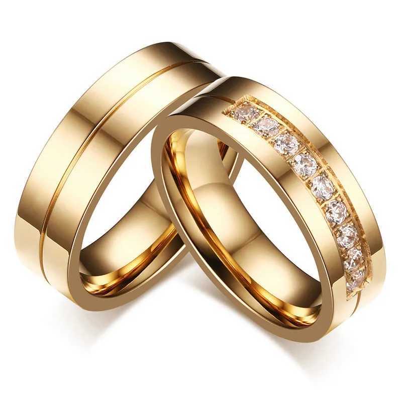 Mole high-quality gold 316L stainless steel wedding ring mens white cubic zirconia jewelry gift wholesale W241205