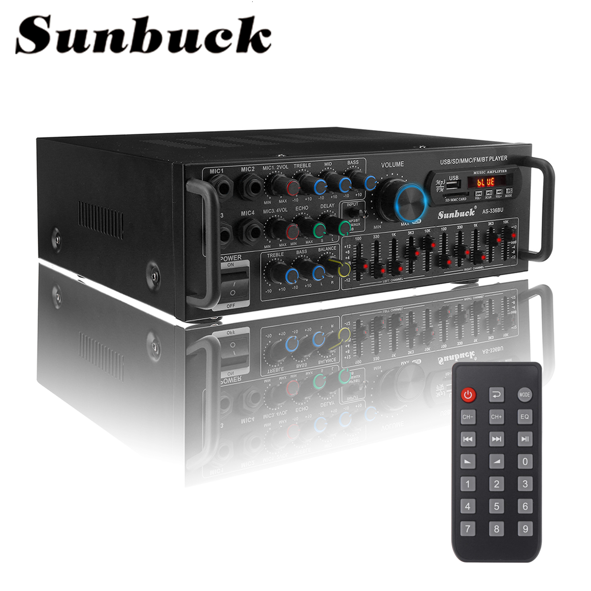 NEW 2000W Bluetooth Stereo Amplifier Surround Sound USB SD AMP FM DVD AUX LCD Display Home Cinema Karaoke Remote Control 336BU