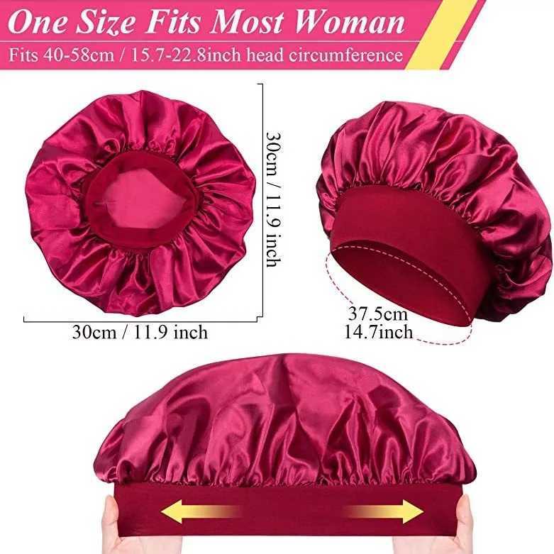 Solid Color Womens Satin Wide-brimmed Sleeping Hat Unisex Silk Imitation Head Wr Elastic Band C Hair Care Bonnet Night HatXJ241205