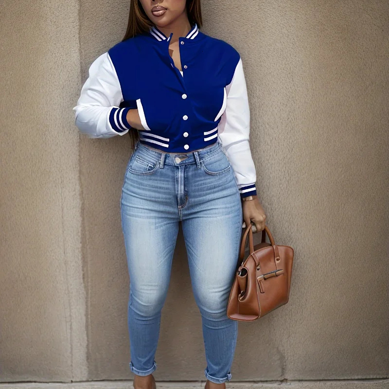 Spring and Autumn European and N Womens Color Matching Jacket Single-breasted Lettered Baseball Jacket 241205