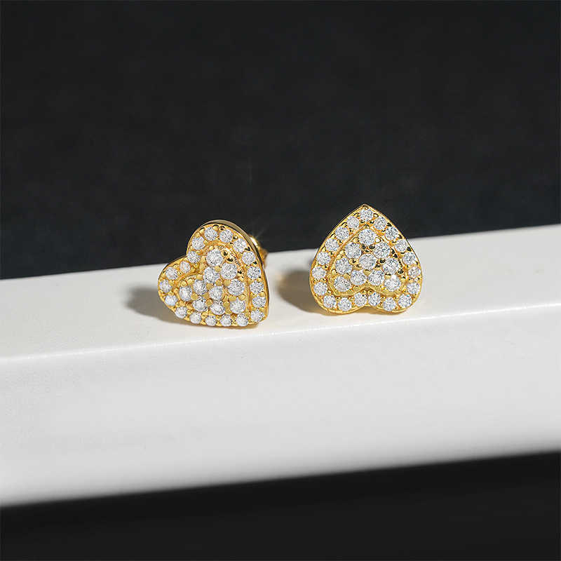 Personalized heart-shaped sier moissanite full set D-color VVS hip-hop male and female earrings