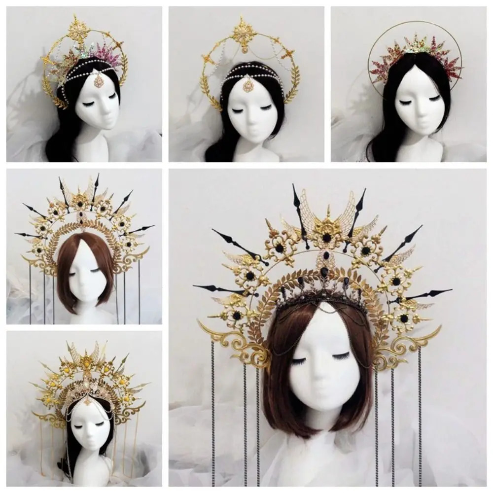 Fashion Vintage Headdress Parts Gothic Lolita Tiara Sun Goddess Headwear DIY Crown Material Kits Wedding Headpiece 241122