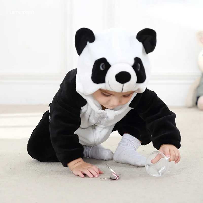 Pajamas Panda Romper Baby Warm Jumpsuit Boy Girl Winter Outfit Halloween Animal Suit Funny Cute Onesie Festival Party Clothes H241205
