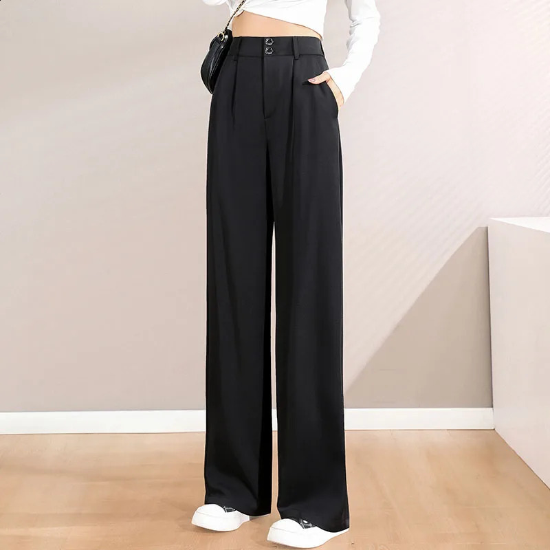 WomenS Style High Waist Draping Loose Casual Straight Leg Floor Length Trousers Class Professional Wide Pants 241205Z