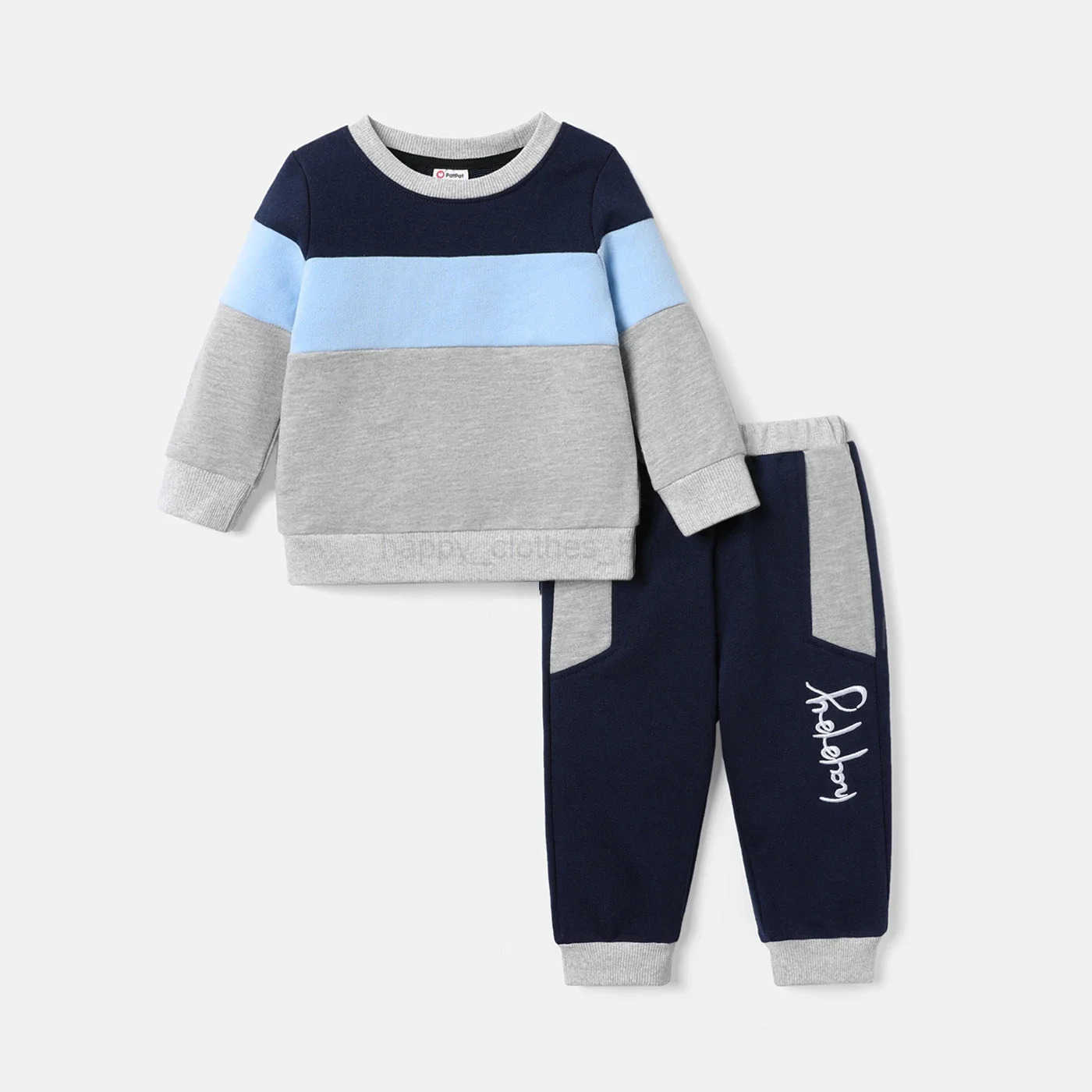2pcs Baby Boy/Girl Long-sleeve Colorblock Sweatshirt and Letter Print Sweatpants Set Soft and ComfortableXJ241205