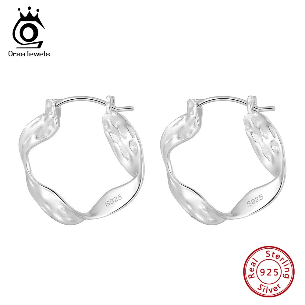 ORSA JEWELS Irregular Wave Line Simple Retro Earrings 925 Pure Silver Personalized Round Wave Ring Earrings 241205