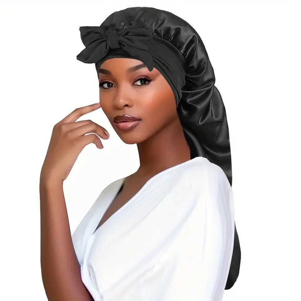Bowknot Braid Bonnet Unscented Satin Sleep C with Elastic Band and Long Tie for Women - Breathable Night Hair BonnetXJ241205