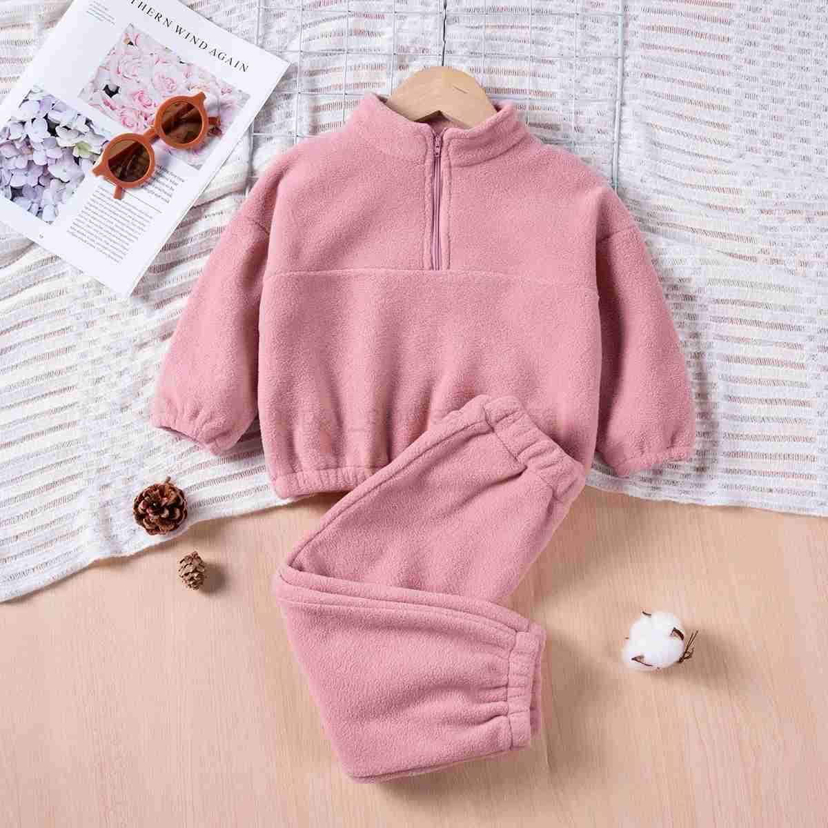 Winter childrens Set Solid Color Zippered Top And Pants 2-piece Set Comfortable Fabric Childrens Casual SportswearXJ241205