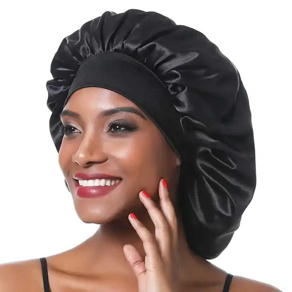 Womens Silky Bonnet For Sleeping Reusable Satin Jumbo Bonnet To Protect Hair Wide Elastic Band Sleeping C Bath C Hair DryXJ241205