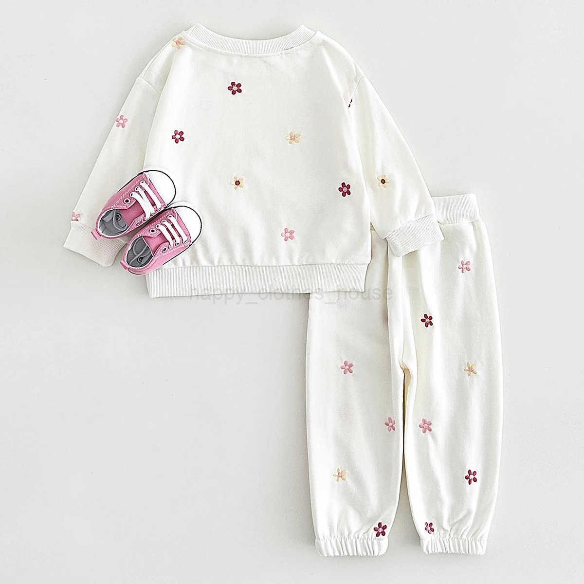 2024 Winter Baby Clothes Set Warm Pure Cotton Warm Fall Basic Clothes Flower Embroidery Split Two-Piece Set Baby Girls HomewearXJ241205