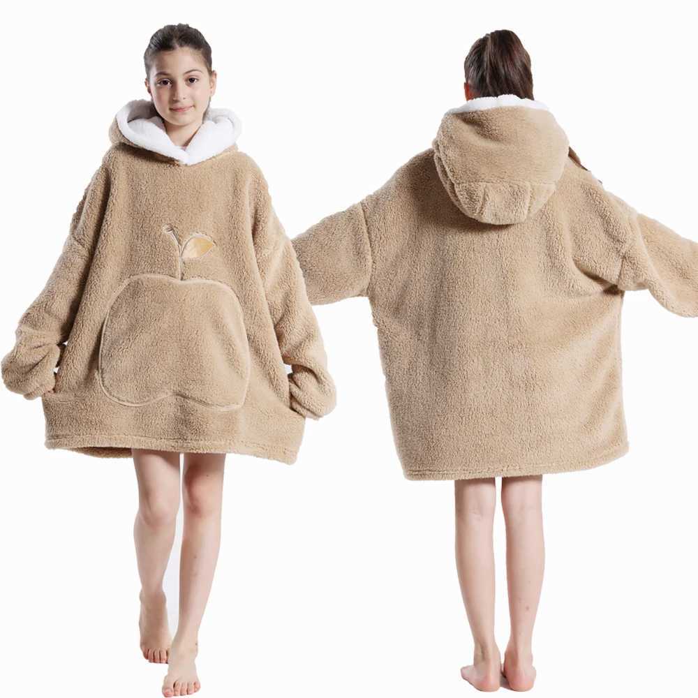 Pajamas Winter Kids Clothes Girl Hoodies Oversized Sherpa Blankets with Sleeves Boys Solid Flannel Sweatshirts Warm Soft Children Coats H241205