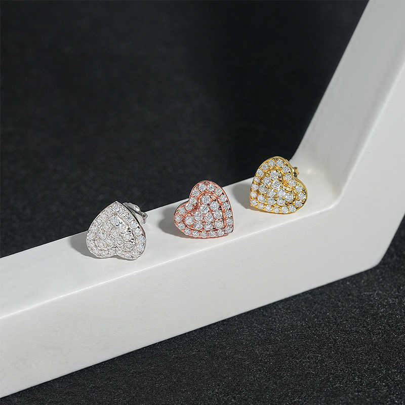 Personalized heart-shaped sier moissanite full set D-color VVS hip-hop male and female earrings