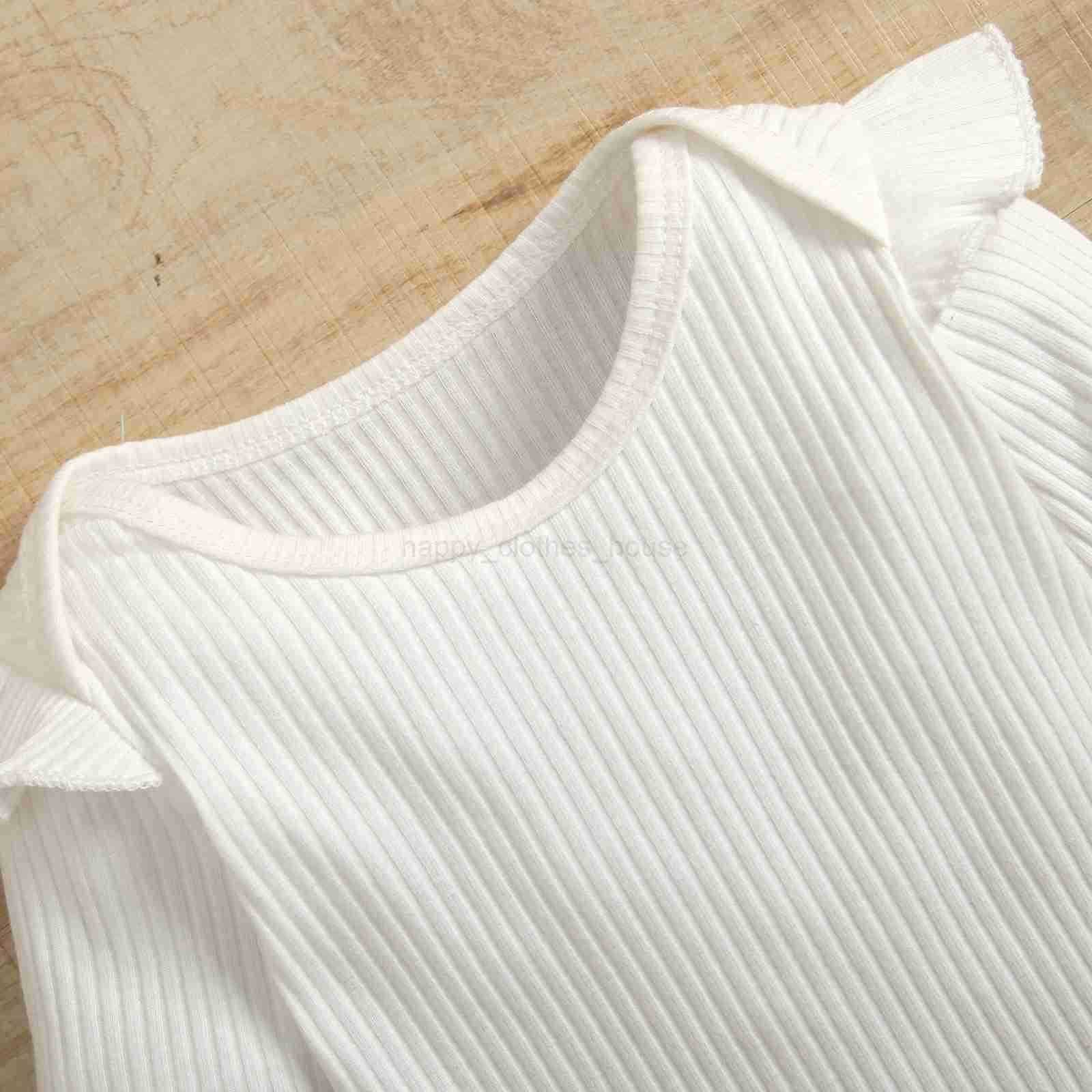 0-24M Infant Baby Girls 3PCS Romper Sets Long Sleeve Plain Ribbed Snap Romper + Daisy Ruched Long Pants with Belt + Bow HeadbandXJ241205