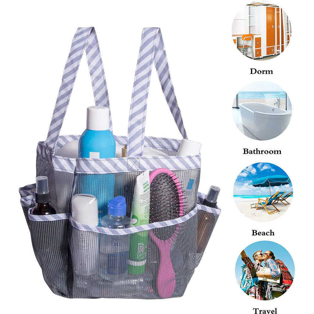 Thickened Plastic Mesh Eight Grid Bathroom Storage fashion Hanging Bag Mesh Shower Basket Outdoor Mesh Beach Bag Multifunctional Makeup