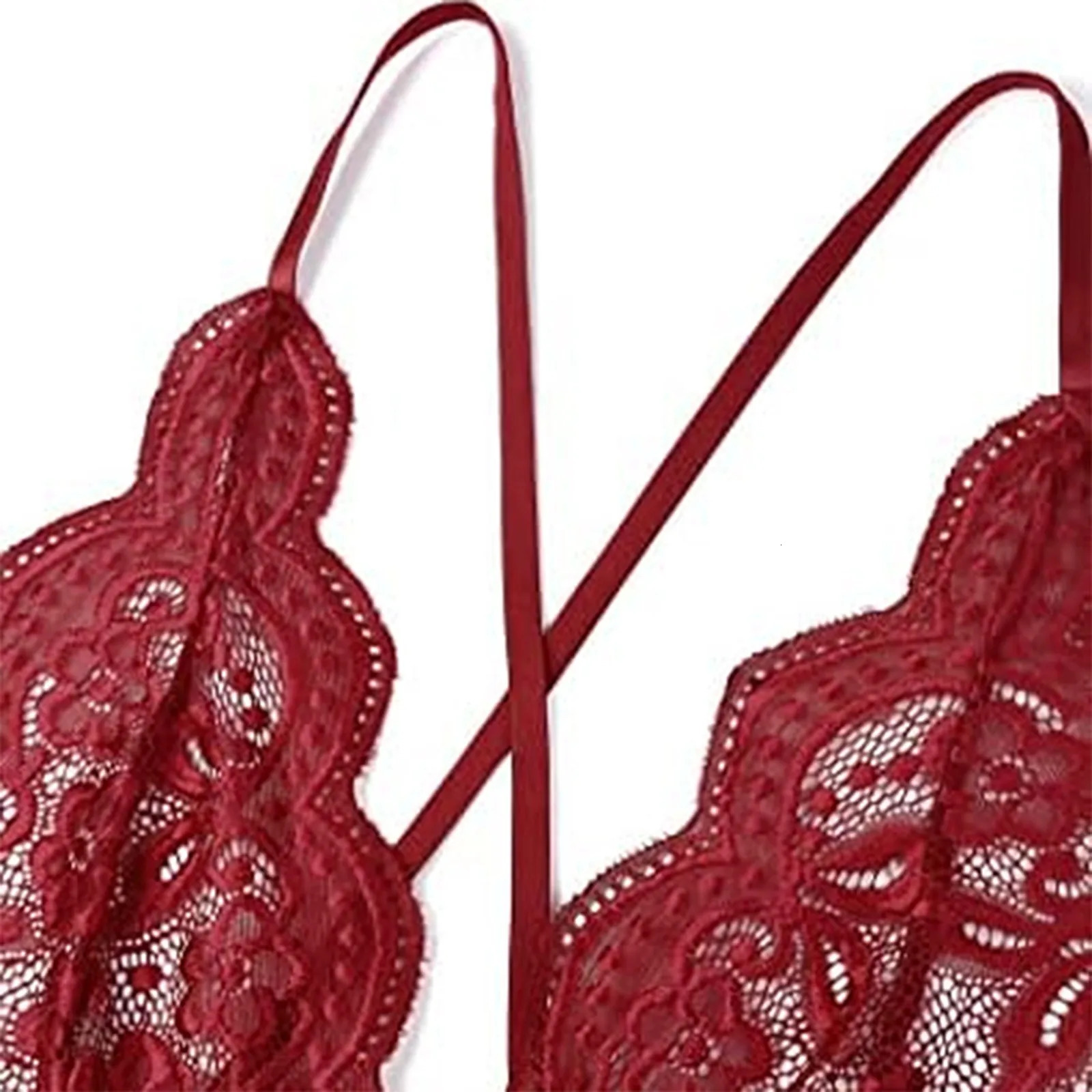 3XL Lace UltraThin Sexy Lingerie Romper For Women Open Crotch Sheer Mesh Jumpsuits Solid Color Deep V-Neck Underwear 241205