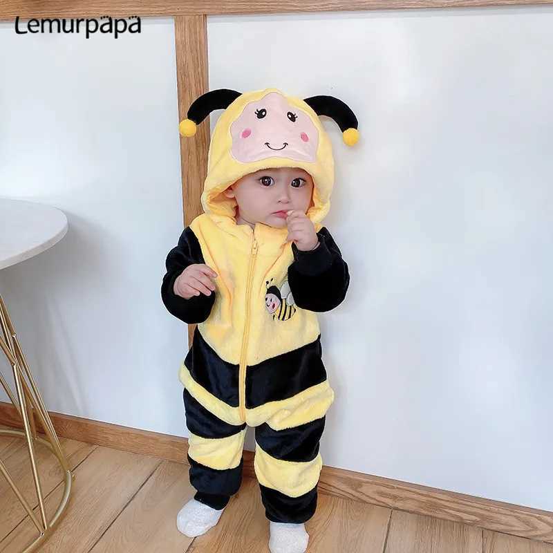 Pajamas Newborn Baby Clothes Romper Onesie Winter Infant Baby Costume Ropa bebe Soft Girls Boys Rompers Cute Bee Flannel Toddler Outfits H241205