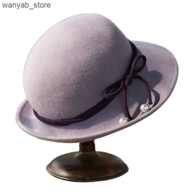 Cloches 1920s womens bucket shaped chloroprene hat Gatsby winter wool foldable bowling hat retro chloroprene rubber dome hat L240910