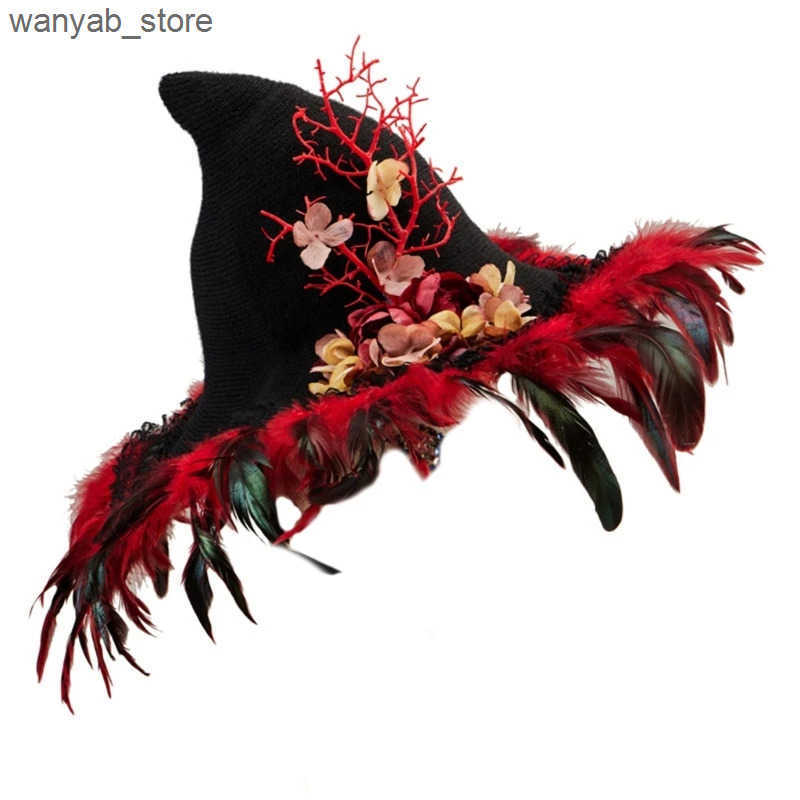 Cloches Halloween witch hat role-playing flower branch witch hat adult neutral witch hat costume Cloche hat holiday hat L240910